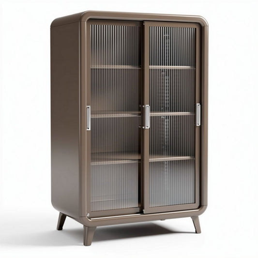Stijlvolle vitrinekast van bruin met glazen deuren 100 x 50 x 150cm
