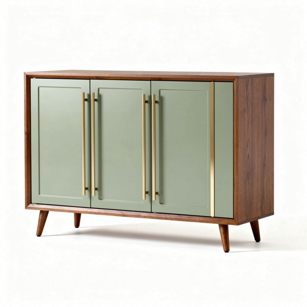 Dressoir van hout met groene deuren en metaalaccenten 120 x 40 x 80cm