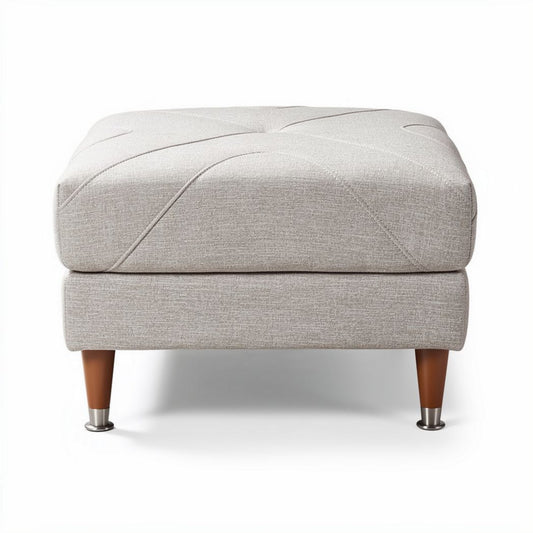 Houten pouffe met stof bekleding in lichtgrijs 80 x 80 x 40cm