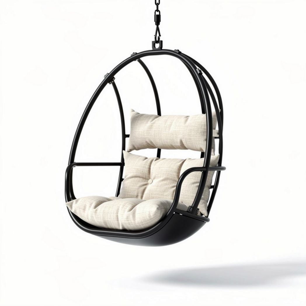 Hangstoel van kunststof met kussens in beige 80 x 70 x 100cm