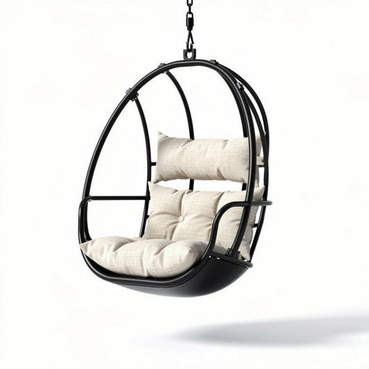Hangstoel van kunststof met kussens in beige 80 x 70 x 100cm