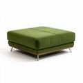 Groene vierkante voetenbank van stof met houten onderstel 80 x 80 x 38cm