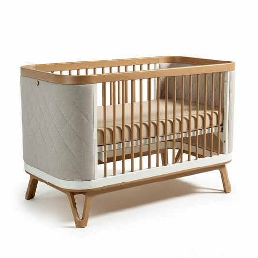 Houten ledikant met textielbekleding van katoen 120 x 60 x 75cm