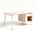 Bureau van hout met witte metalen poten 150 x 70 x 75cm met lade