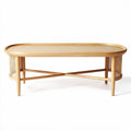 Lage ronde salontafel van licht hout met een opengewerkt ontwerp 120 x 60 x 40cm
