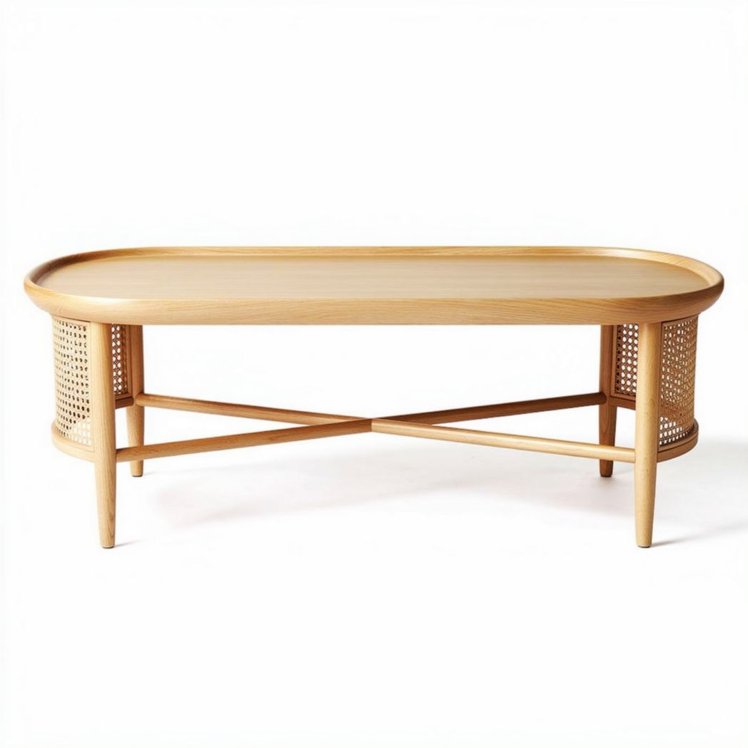 Lage ronde salontafel van licht hout met een opengewerkt ontwerp 120 x 60 x 40cm