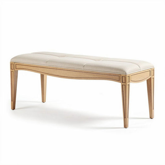 Houten bank met bekleding in een neutrale kleur 120 x 40 x 45 cm
