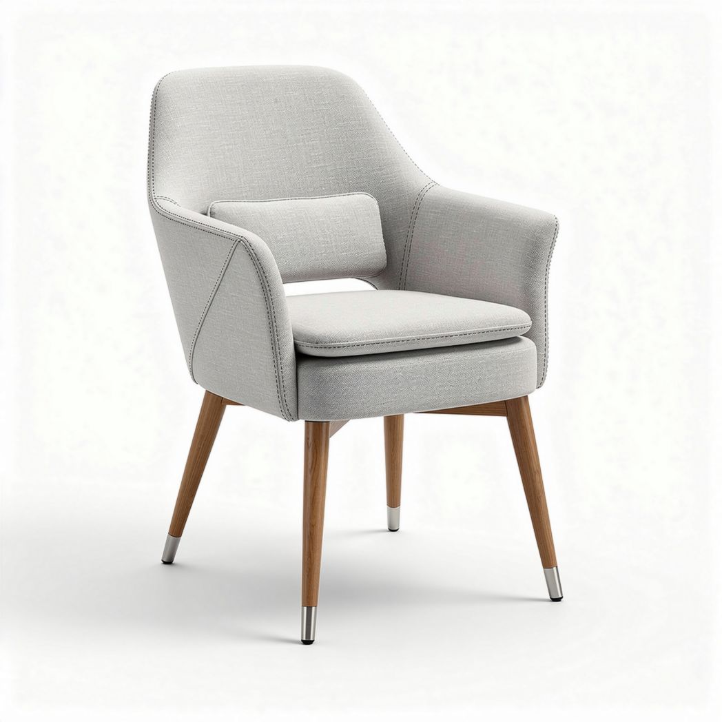 Luxe stoffen fauteuil met houten poten en kussen in lichtgrijs 70 x 70 x 80cm