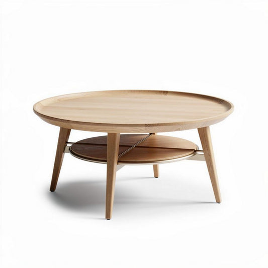 Houten salontafel met ronde vorm en onderpaneel 80 x 80 x 40cm